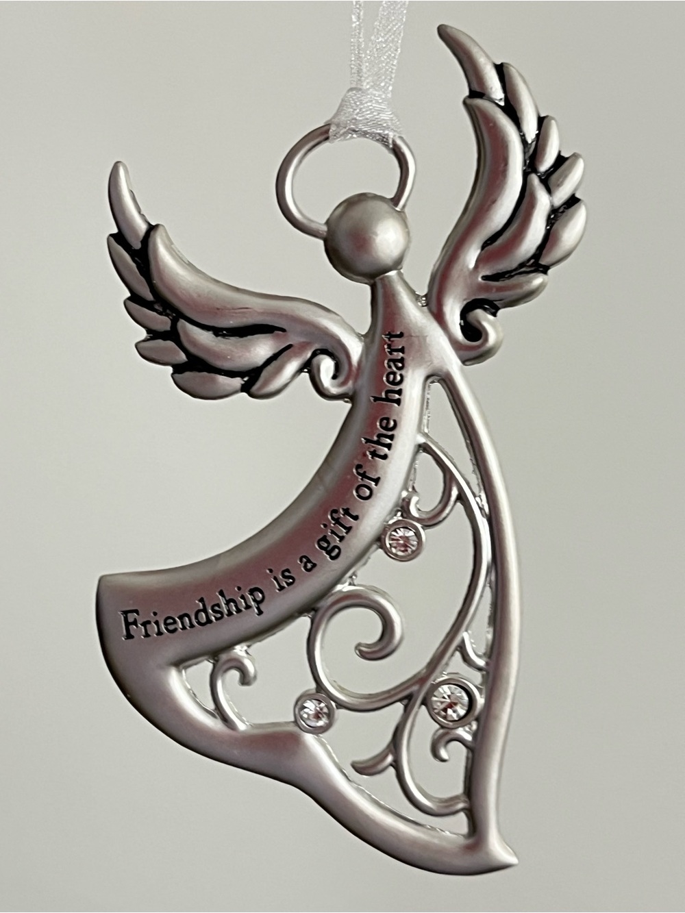 2/$10 Silver Angel Ornament - Friendship is a Gift of the Heart - Christmas